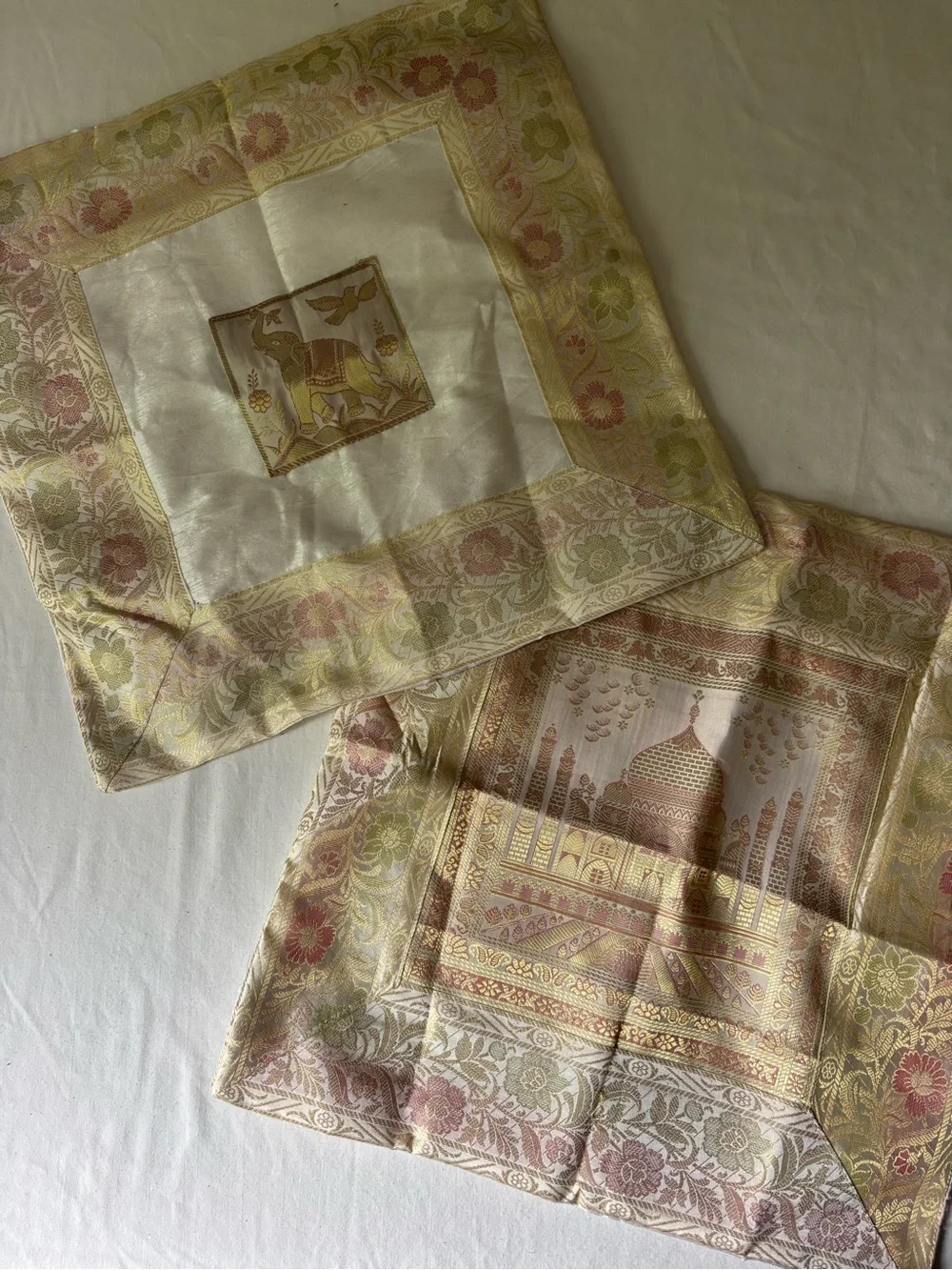 Elegant Gold and Cream Decorative Silk Indian Cushion Covers - Set of 2